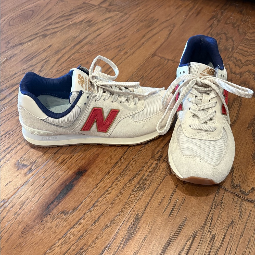 New Balance 574 Navy, Red and Cream Sneakers